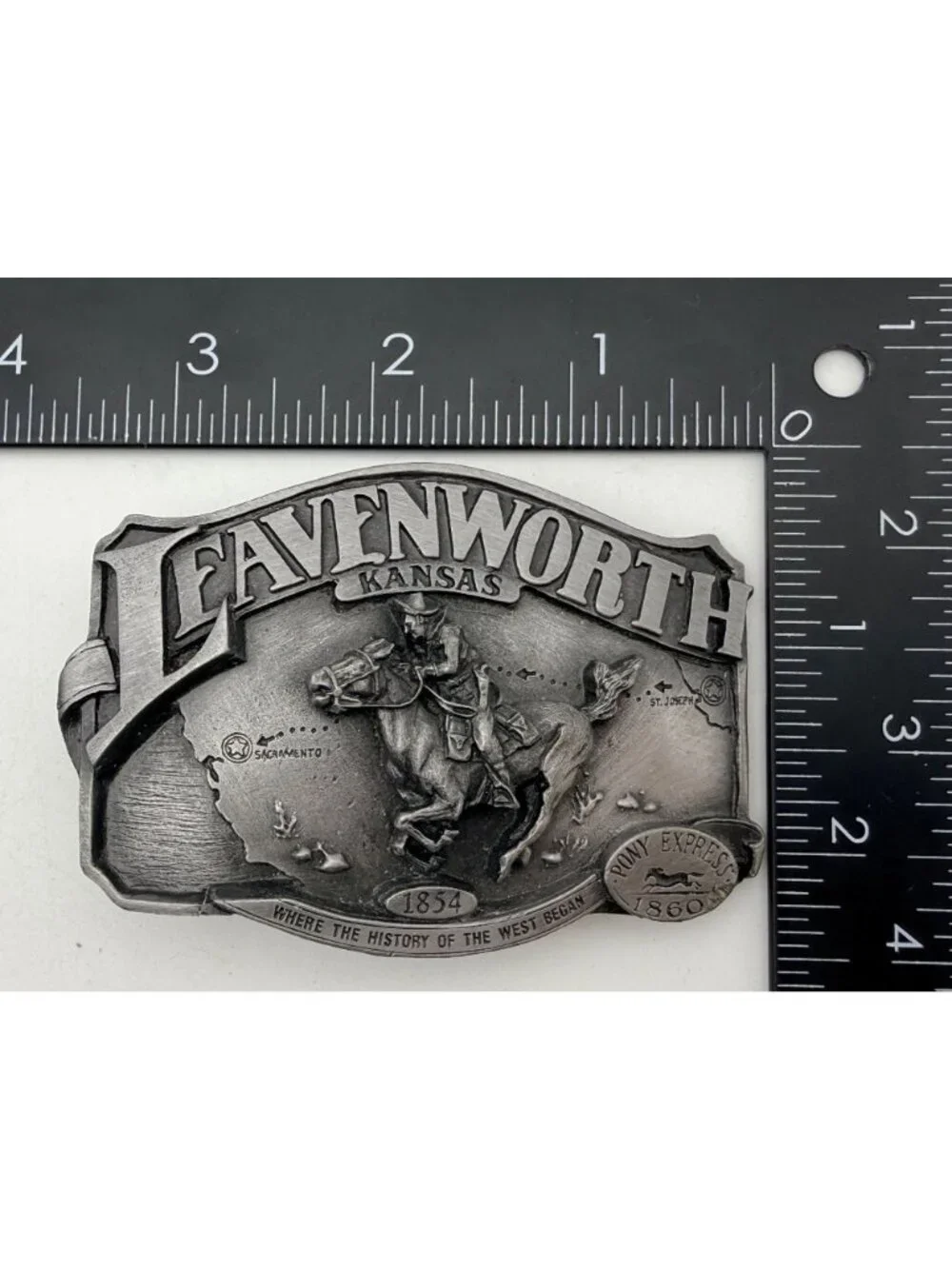 Vintage Belt Buckle Leavenworth Kansas Pony Express 1988 Commemorative Western